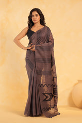 KAVVYA soft & lightweight light purple color linen handloom saree - KAVVYA